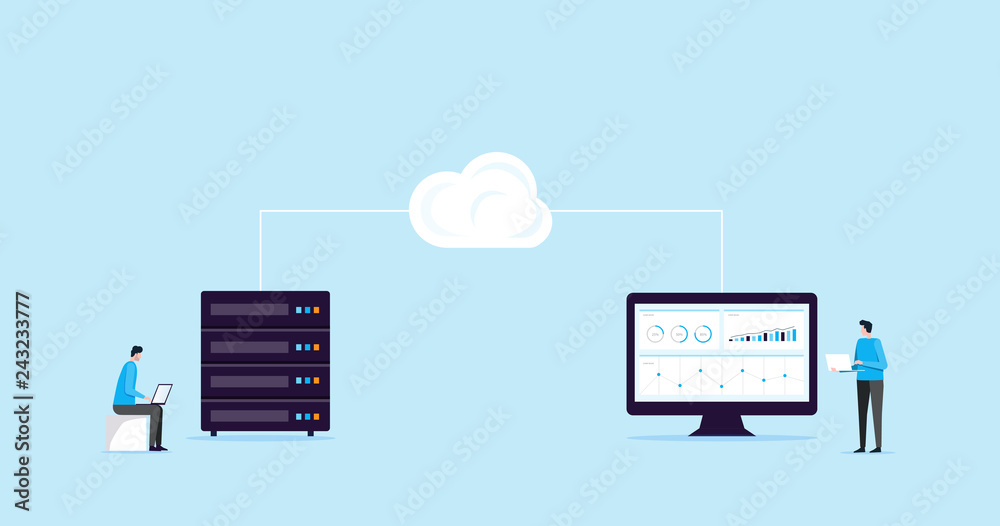 Poster flat illustration design concept technology cloud storage connection with business technology wen hosting and servers online service 