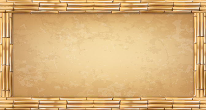  rectangle brown bamboo poles frame with vintage papyrus or canvas.