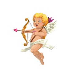 Obraz premium Cupid aiming with arrow and bow at love heart