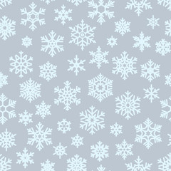 Seamless different geometric snowflakes background for packaging, cards, party invitations and textile. Winter Christmas and New Year holidays template. EPS 10