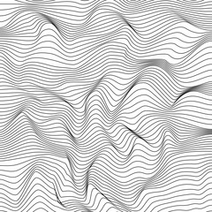 Abstract dynamical rippled surface. Black and white wireframe wavy stripes. EPS 10