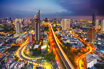 Fototapeta na wymiar Twilight evening light. Bangkok cityscape, Bangkok night view in the business location. Bangkok, Thailand - 31 December, 2018