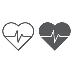 Heart rate line and glyph icon, medical and pulse, heartbeat sign, vector graphics, a linear pattern on a white background.