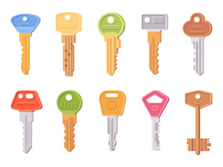 Set of key in flat design style. House key vector icon isolated on white background. Vector illustration