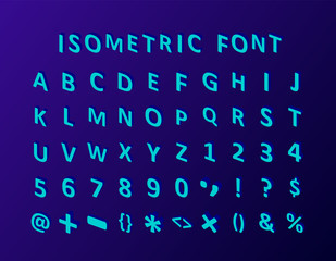 Isometric 3d font. Three-dimensional alphabet. Vector illustration