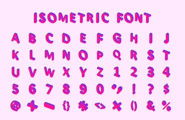 bold colorful isometric pixel 3d font. modern bright uppercase geometric alphabet letters set. stock vector