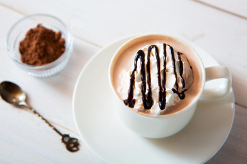 cup of hot cocoa drink, hot chocolate with whipped cream
