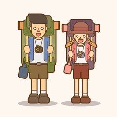 Couple carrying backpacks ready to travel graphic vector