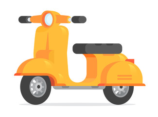 Retro vector scooter illustration. Isolated on white background. Icon flat design style
