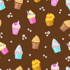 Cupcakes. Seamless pattern. Vector illustration.