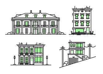 Set of urban and suburban houses. Vector illustration