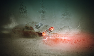 car accident in winter forest