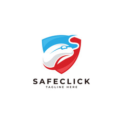 Safe click logo, computer mouse and security shield icon vector