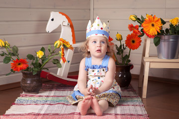 Obraz na płótnie Canvas fun birthday with pretty little girl. indoor