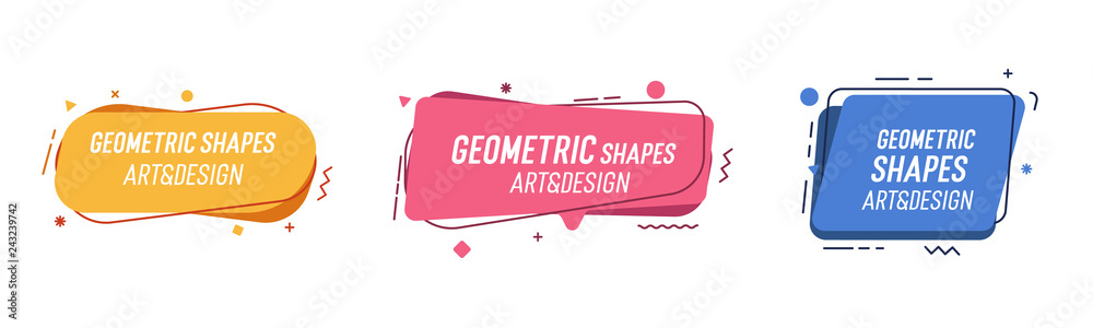 Aufkleber Set of modern organic shapes. Fluid vector trendy elements. Template graphics with geometric speech bubbles and banners with frames to put your own text