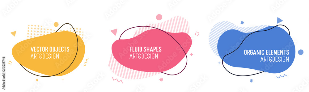 Aufkleber Set of modern organic shapes. Fluid vector trendy elements. Template graphics with liquid geometric boxes and frames to put your own text