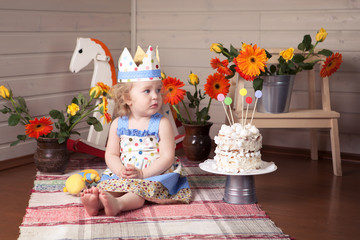 fun birthday with pretty little girl. indoor