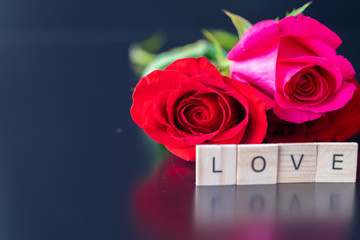 fresh cut roses for valantines day - Romantic Concept on black background