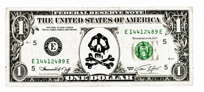 US Dollar with skull and crossbones