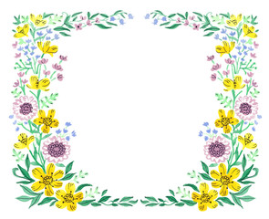 Yellow Purple flower ornament watercolor illustration