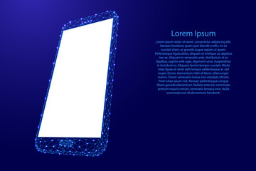 Smartphone cell web online mobile phone from futuristic polygonal blue lines and glowing stars for banner, poster, greeting card. Vector illustration.