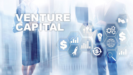 Venture Capital on Virtual Screen. Business, Technology, Internet and network concept. Abstract background.
