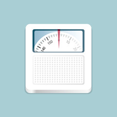 Vector drawn weighing scale. Isolated on blue background.