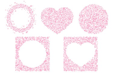 Set of cute romantic frames for Valentine Day. Circle shape, heart shape ornament. Isolated editable vector clip art on white background