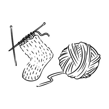 Knitting sketch doodles. Ball of yarn and sock knitting image