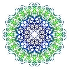 Blue, green gradient color Beautiful round flower mandala. Vector illustration. Abstract