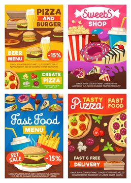 Fast food burgers, sandwiches snacks and desserts