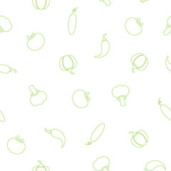 Line seamless vegetable background vector flat illustration. Modern seamless texture background design with line silhouette vegetable in green and white colors for wrapping paper, restaurant wallpaper