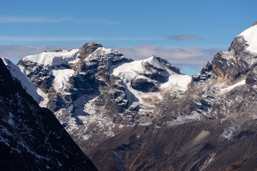 Snow mountain peak in Himalayas mountain range at Khare village, Mera region, Nepal