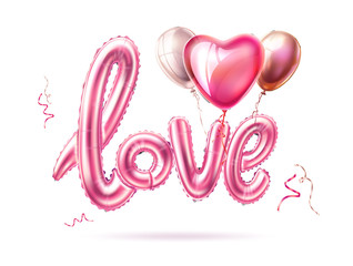 Vector love realistic rubber balloon heart on pink