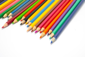 Color pencils isolated on white background.Close up