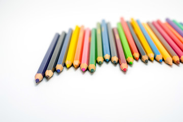 Color pencils isolated on white background.Close up
