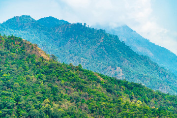 Fototapeta premium Mountain scenery with blue sky. Design ideas For the natural background.