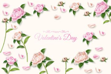 Vector peony flower leaf buds pattern frame