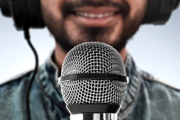 Singer with microphone