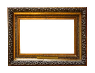Picture gold wooden frame for design on white  background