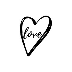 Hand drawn ink heart with text 
