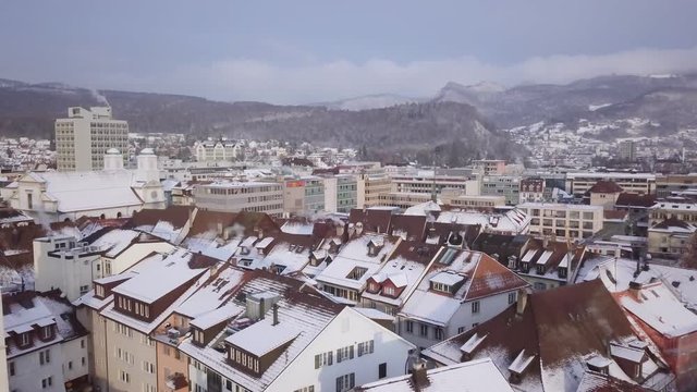 Swiss City Olten Winter wooden bridge railway station