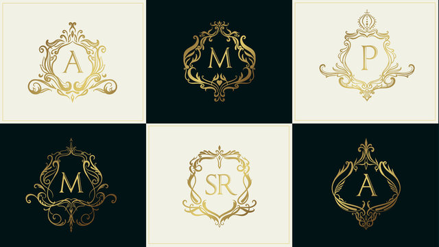 Luxury Wedding Logo with Ornament Baroque style design for invitation and luxurious brand identity and print template. 
