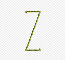 Capital letter Z made of green bamboo sticks on transparent background.