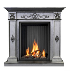 Naklejka premium Classic burning fireplace isolated on white background