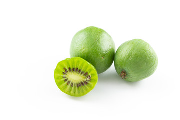 hardy kiwi fruits isolated on white copy space
