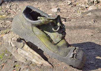 Discarded old torn shoes.