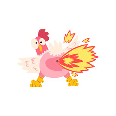 Hot spicy chicken farting fire, creative logo design element vector Illustration