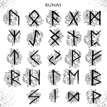 Set of Old Norse Scandinavian runes. Rune alphabet. 