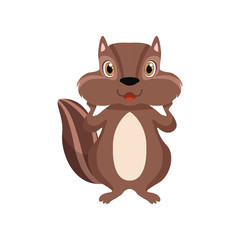 Cute chipmunk, lovely animal cartoon character front view vector Illustration